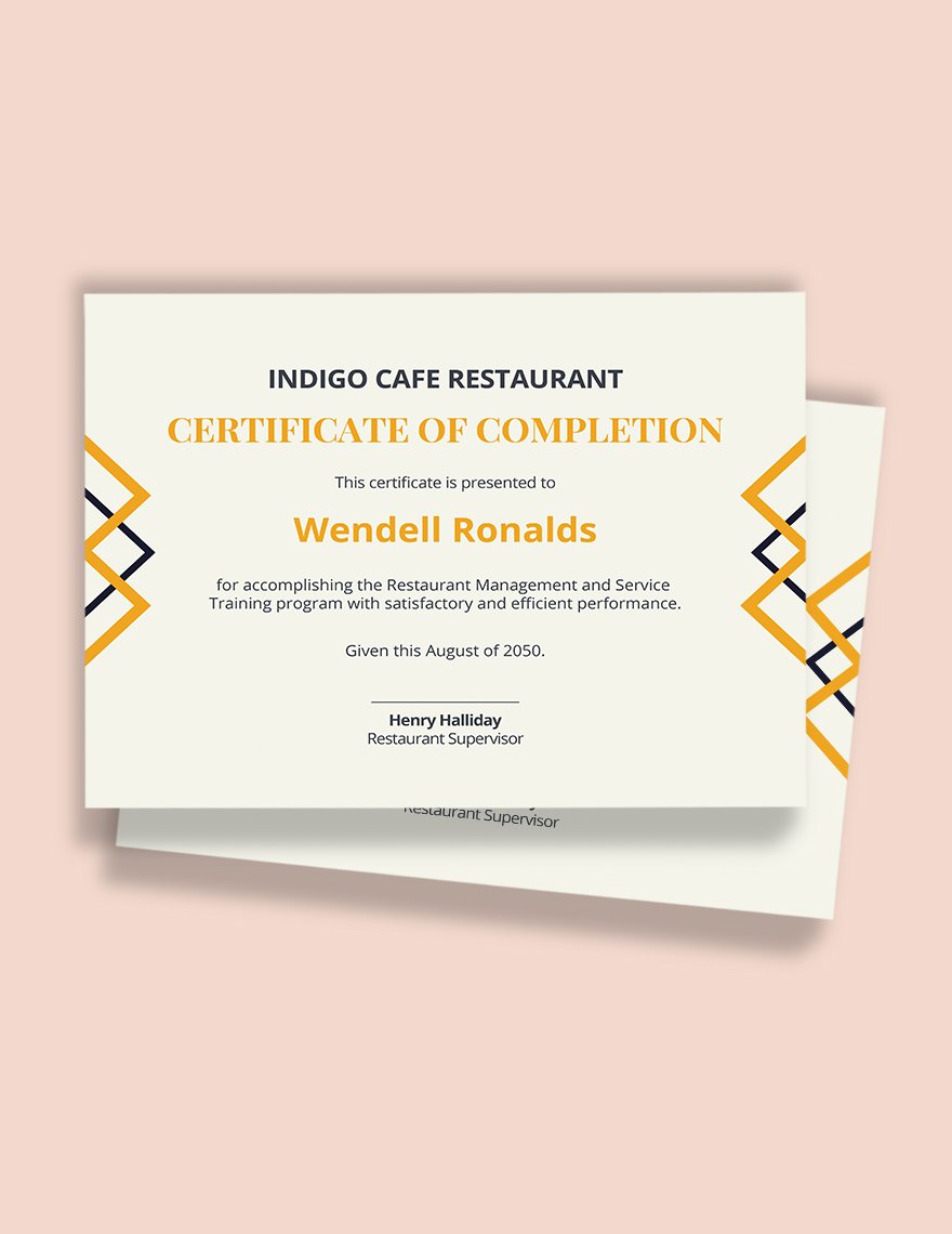 Free restaurant experience certificate Template