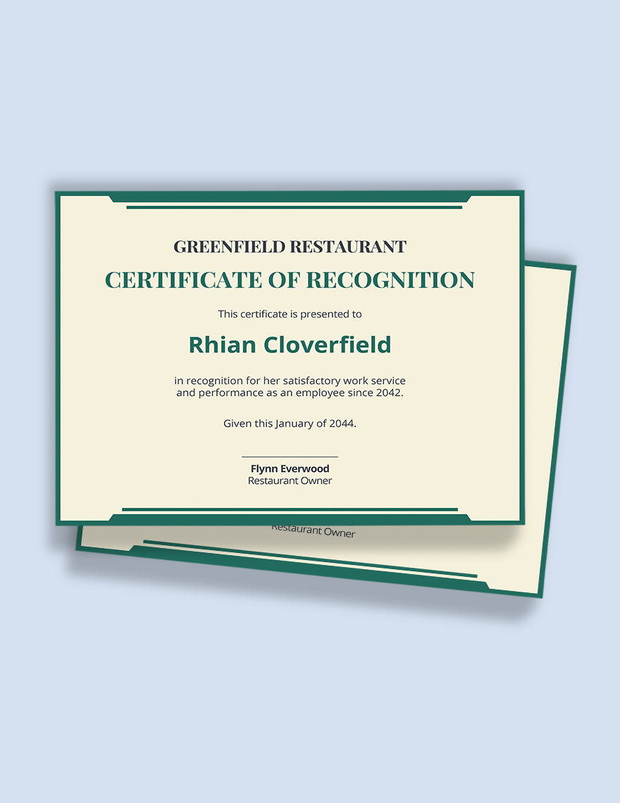 Free Restaurant Work Experience Certificate Template