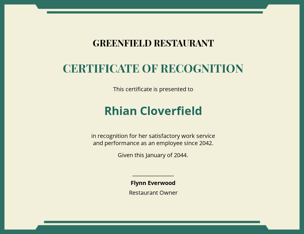 Free restaurant work experience certificate Template - Word