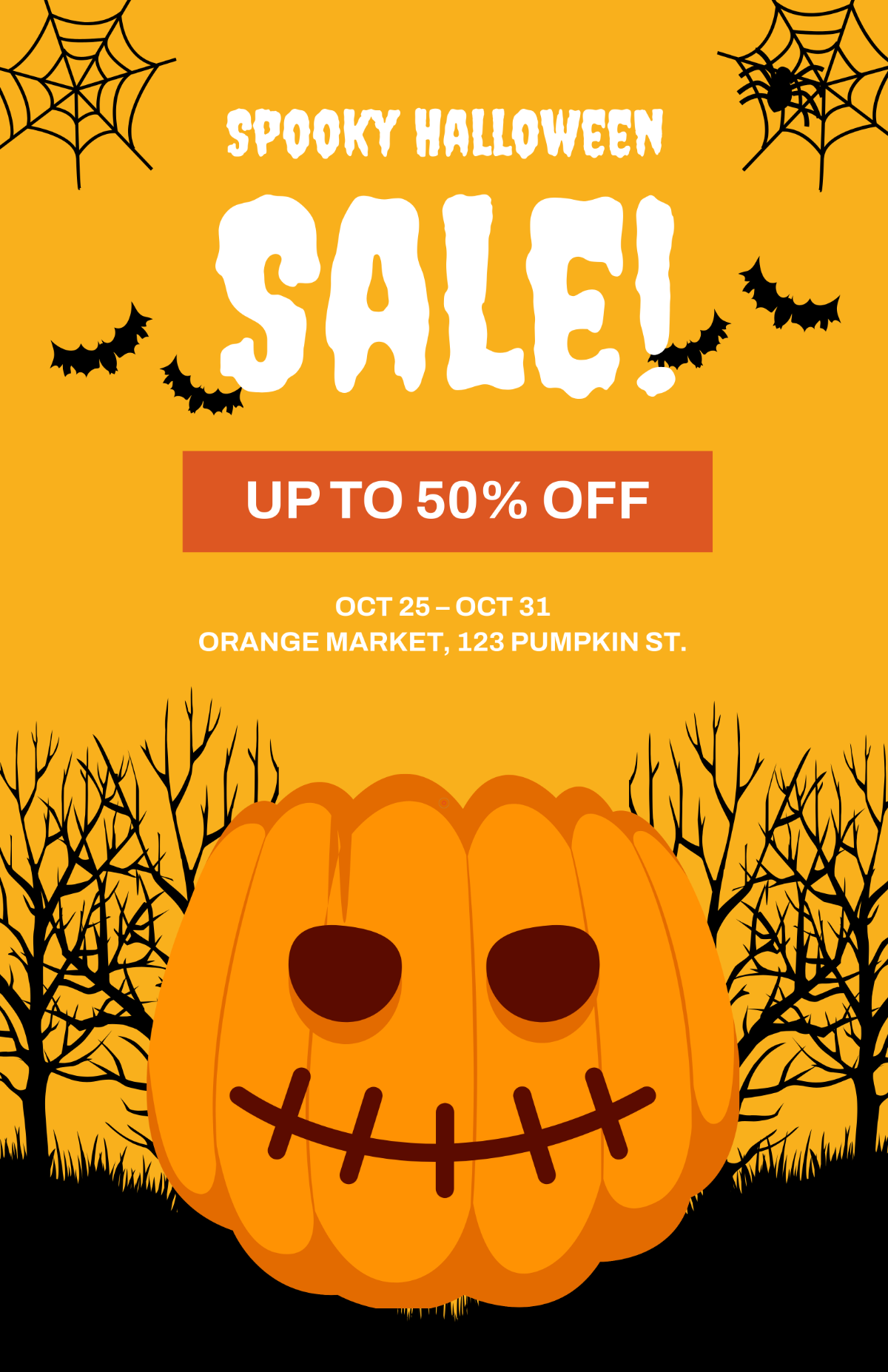 Free Orange Halloween Sale Poster Template