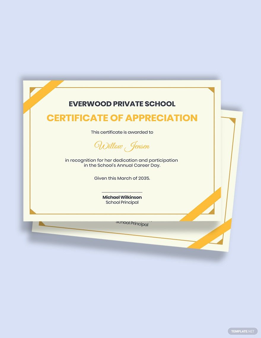 School appreciation certificate Template