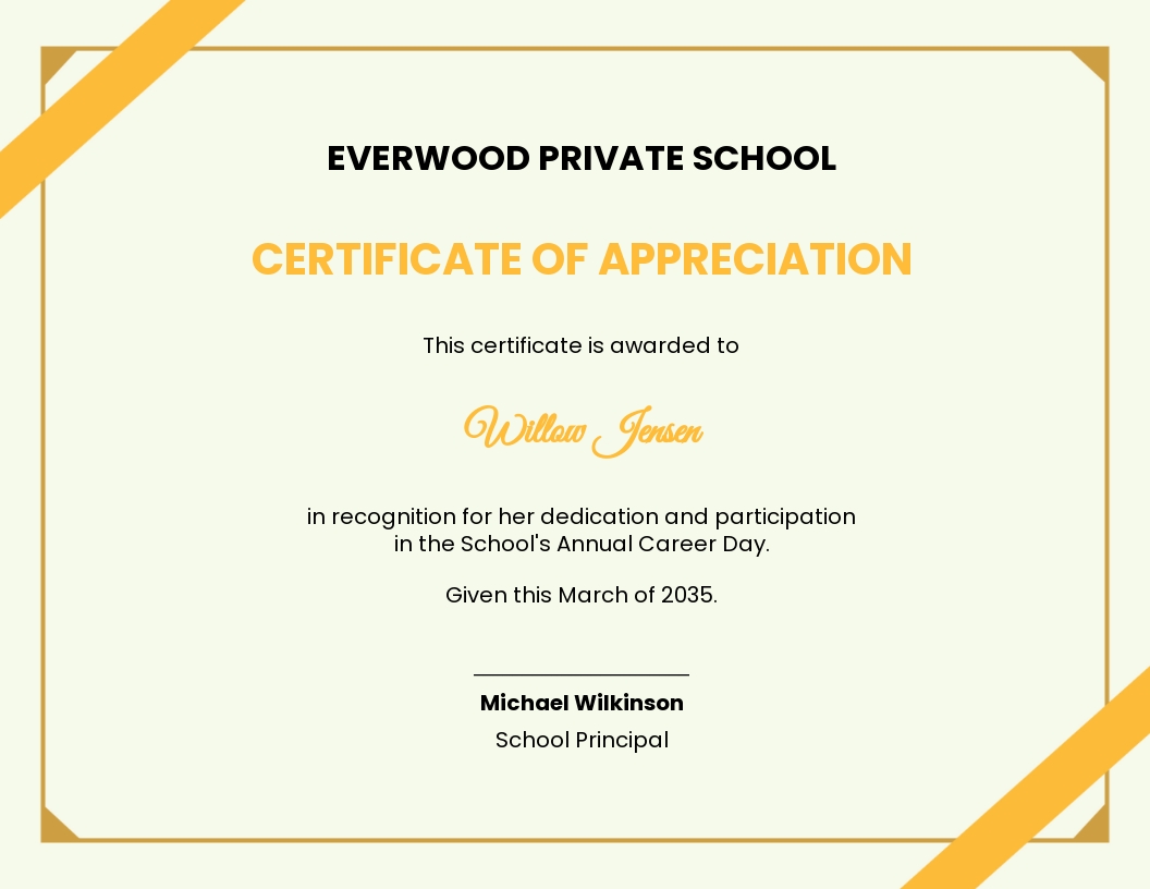 Free school appreciation certificate Template - Word