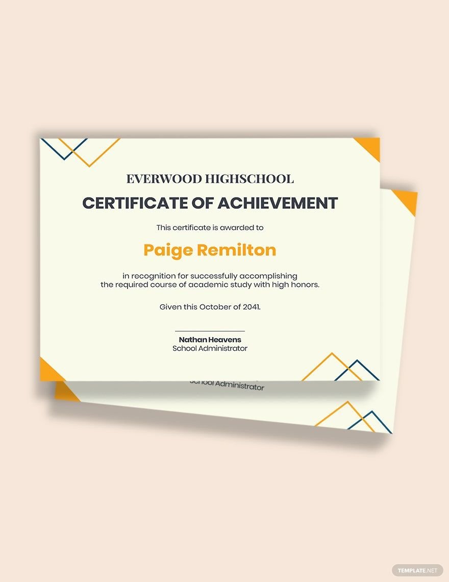 Free High school achievement certificate Template