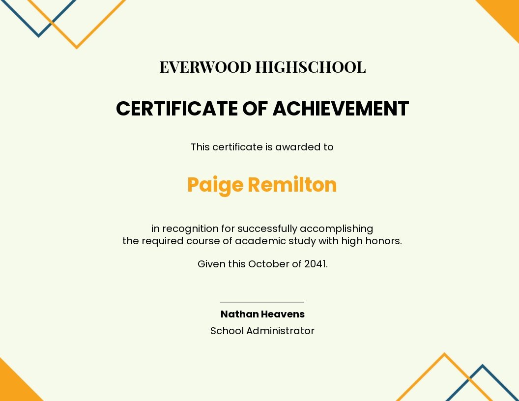 Free High school achievement certificate Template - Word
