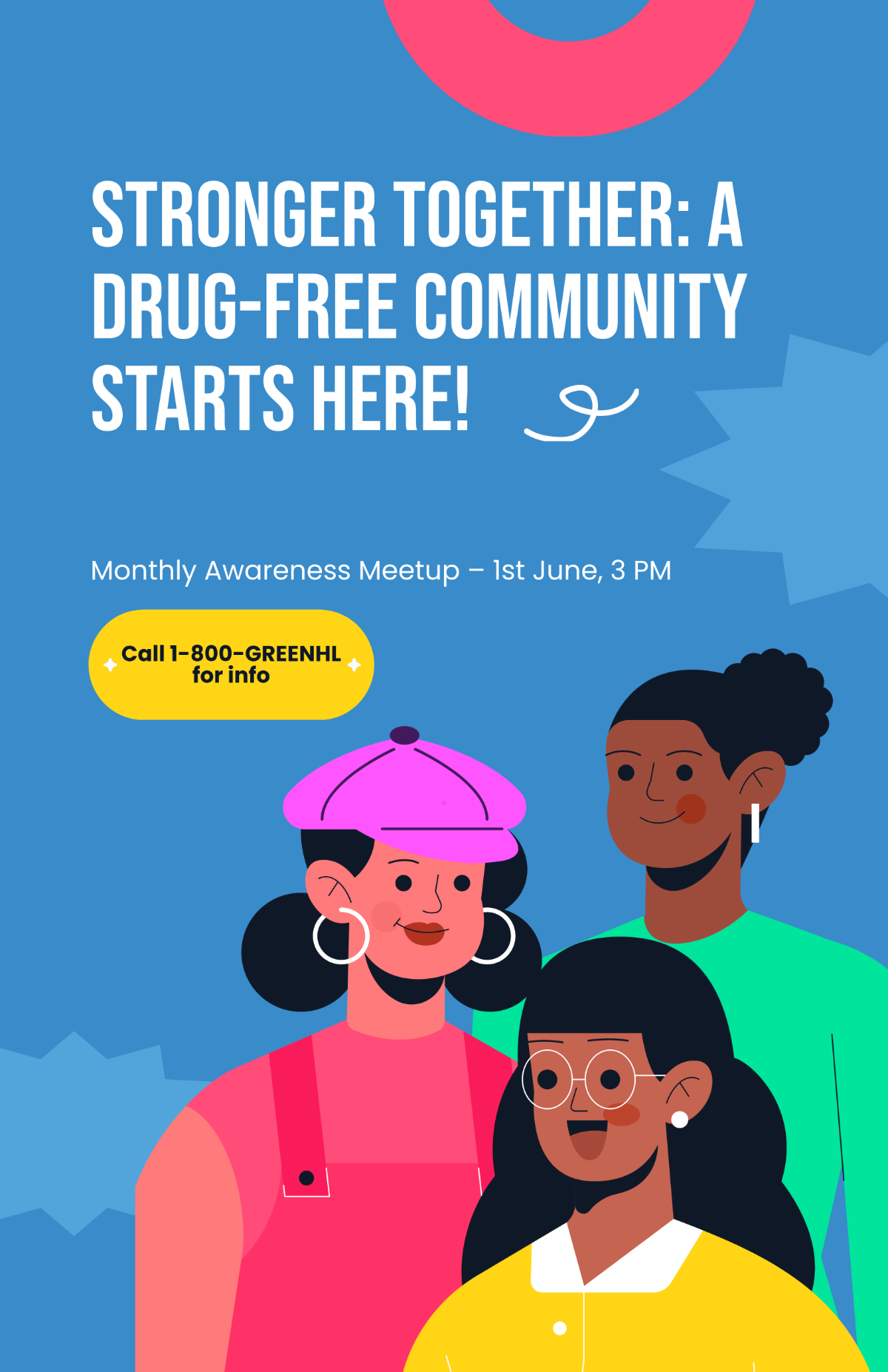 Free Blue Community Drug Free Poster Template