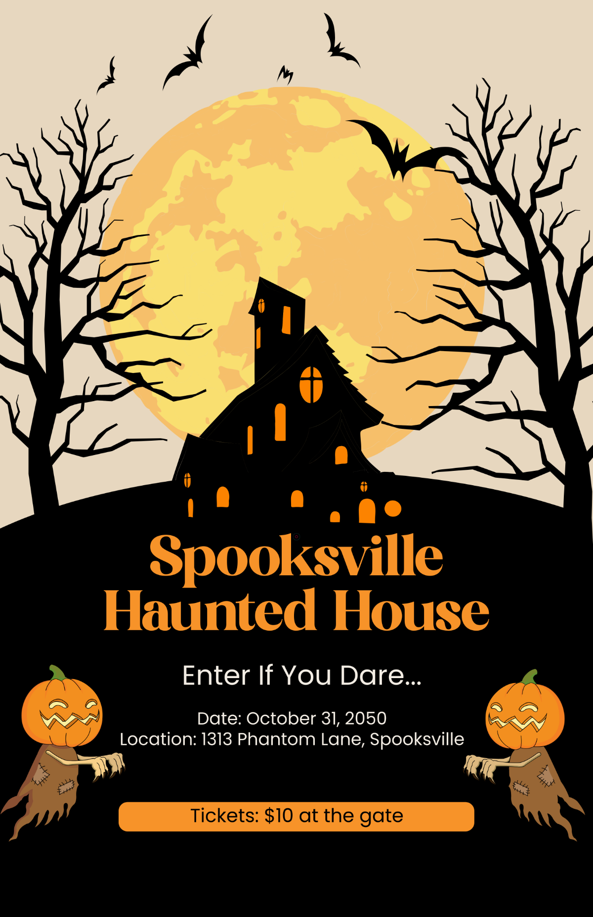 Free Halloween Haunted House Poster Template to Edit Online