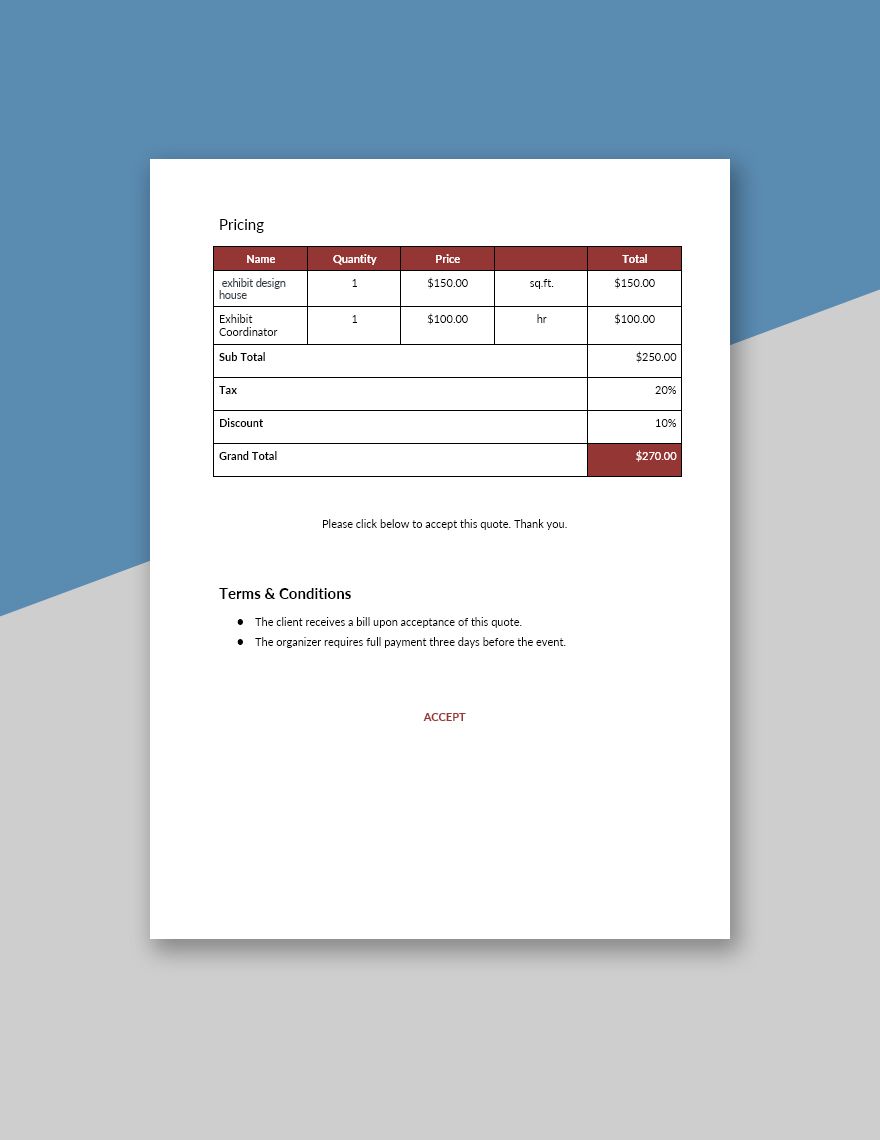 Sample Event Quotation Template