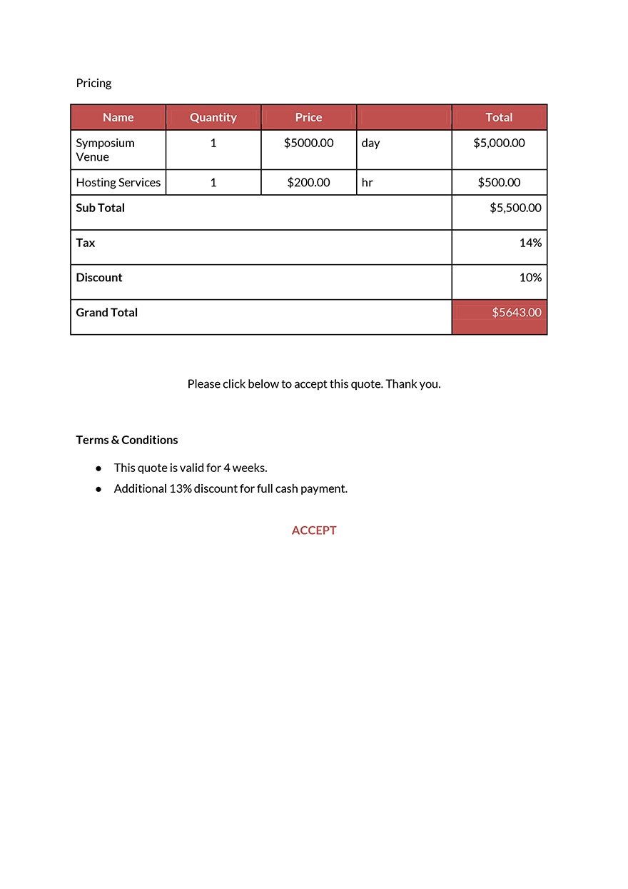 Sample Event Planner Quotation Template Google Docs, Word, PDF