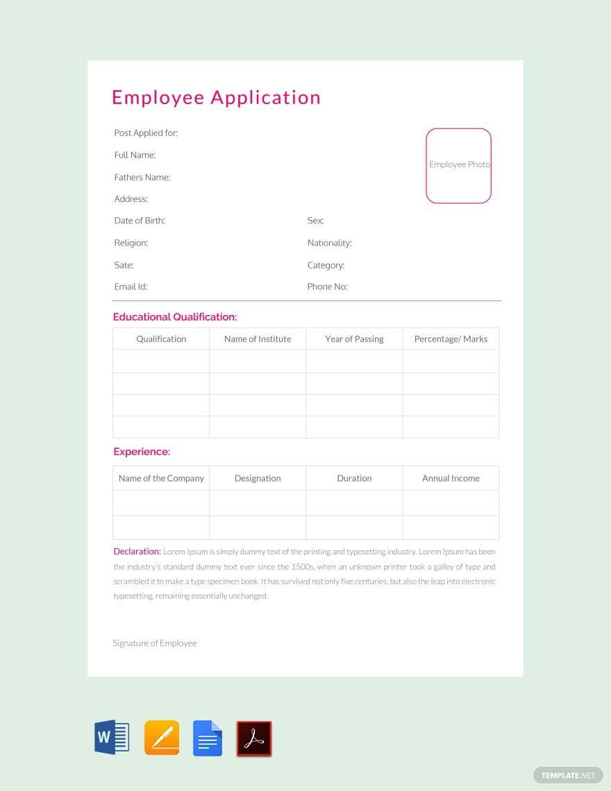Employee Application Template