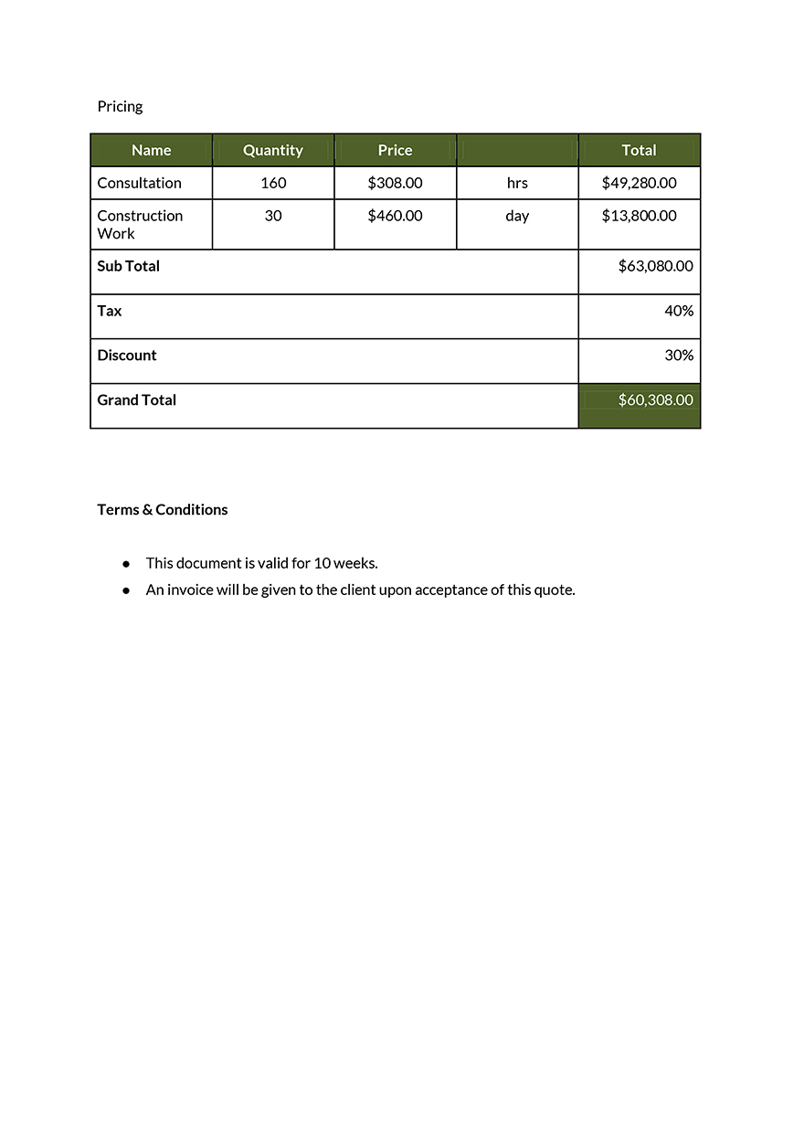 Construction Contractor Quotation Template - Google Docs, Google Sheets ...