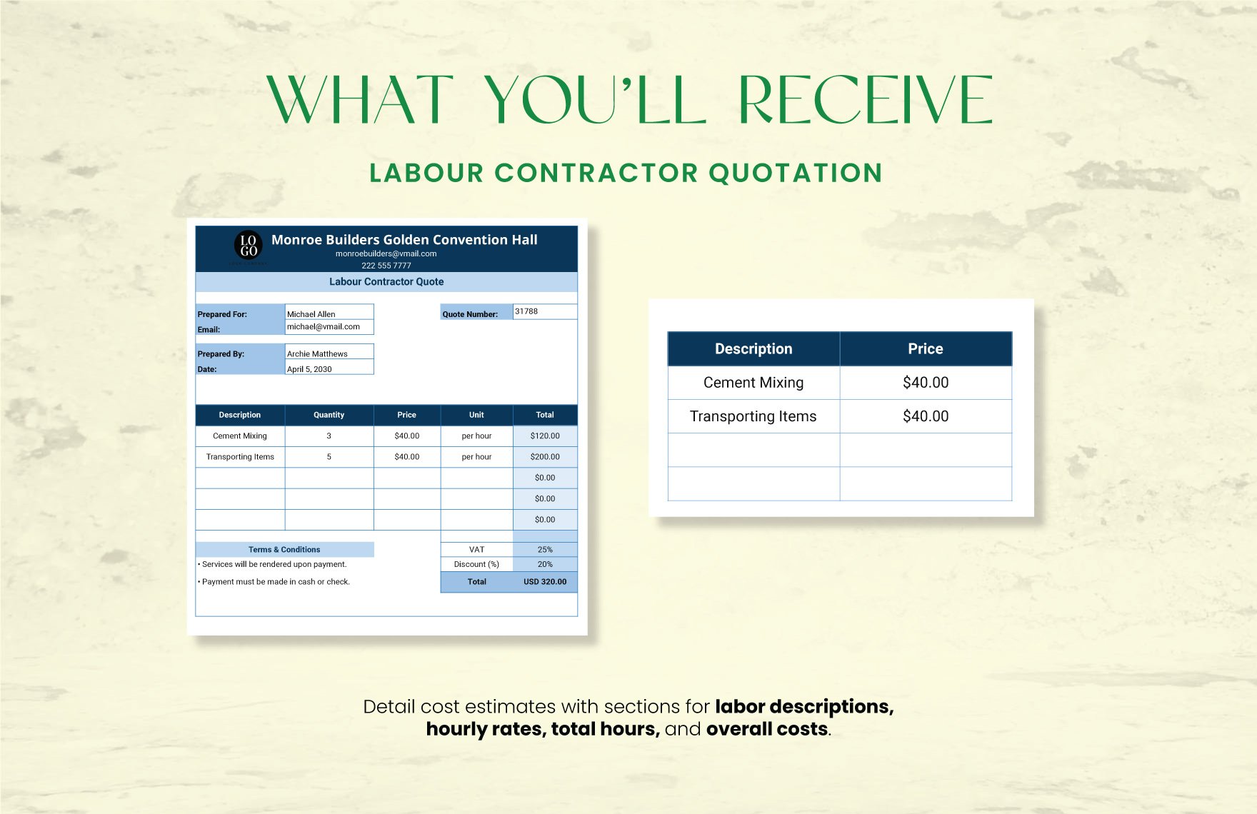 Labour Contractor Quotation Template