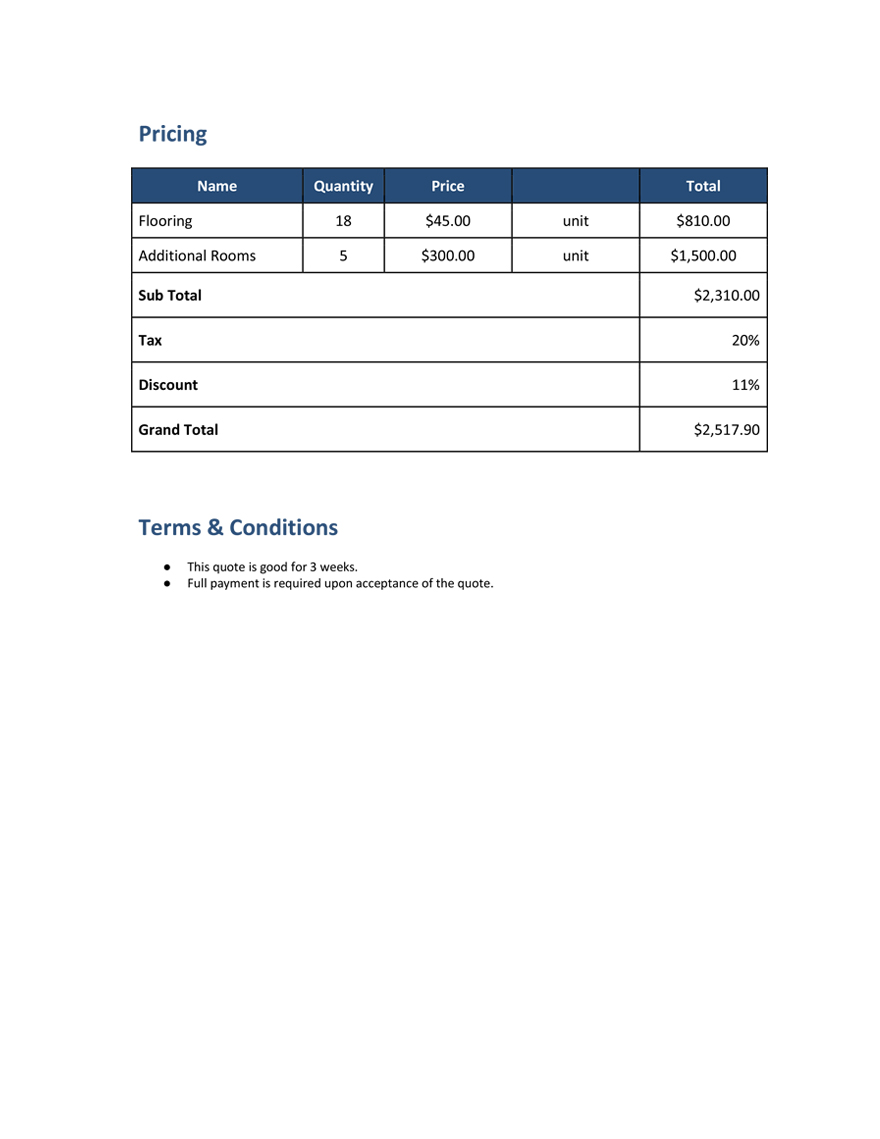 Building Extension Quotation Template Google Docs, Google Sheets
