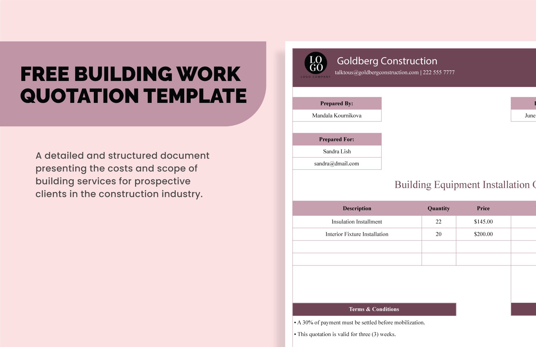 Building Work Quotation Template