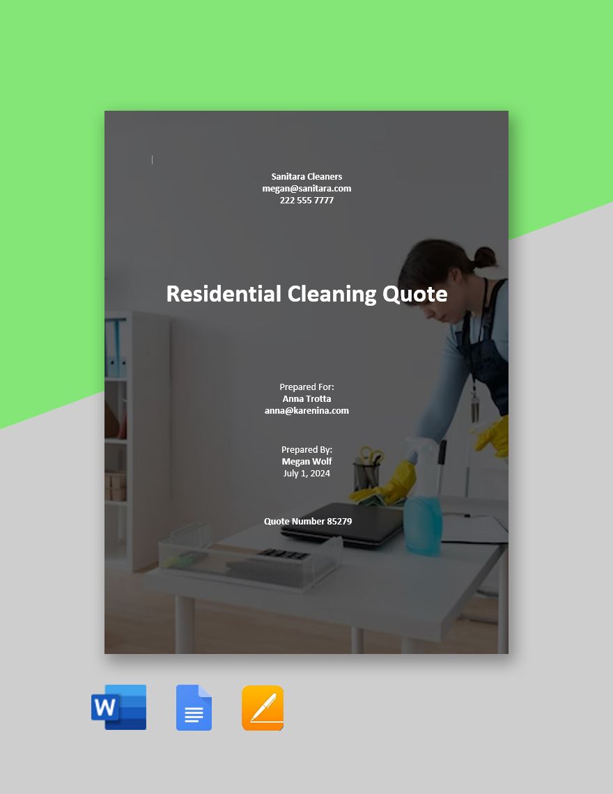 Cleaning Contract Quotation Template in Word, Google Docs, Excel, Google Sheets