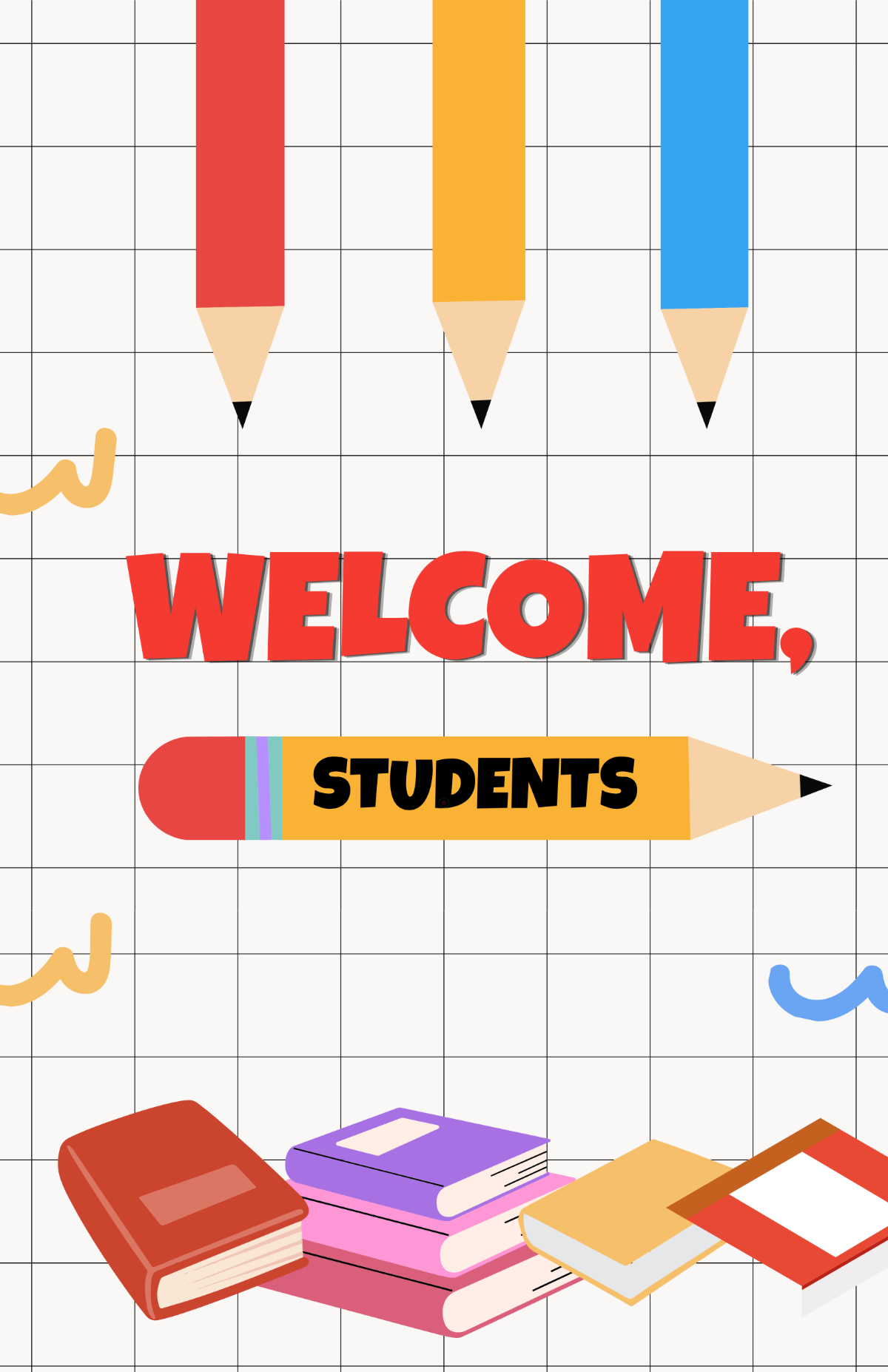 Free Books and Pencil Classroom Welcome Poster Template