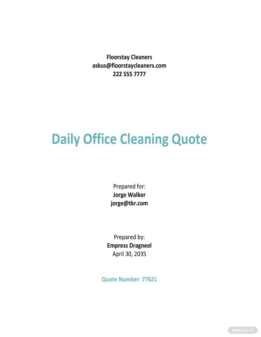 Cleaning Quotation Template Google Docs, Google Sheets, Excel, Word