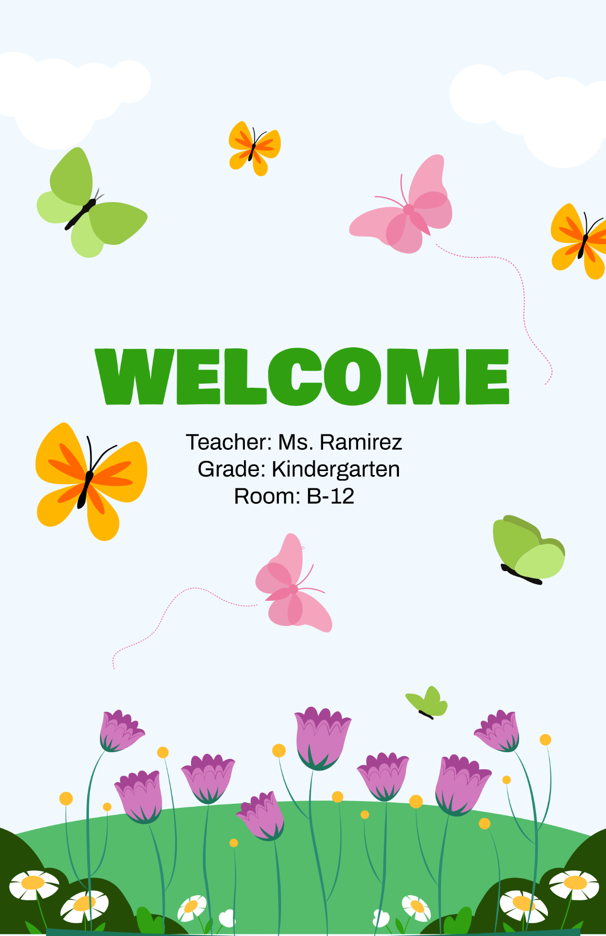 Free Butterfly Classroom Welcome Poster Template