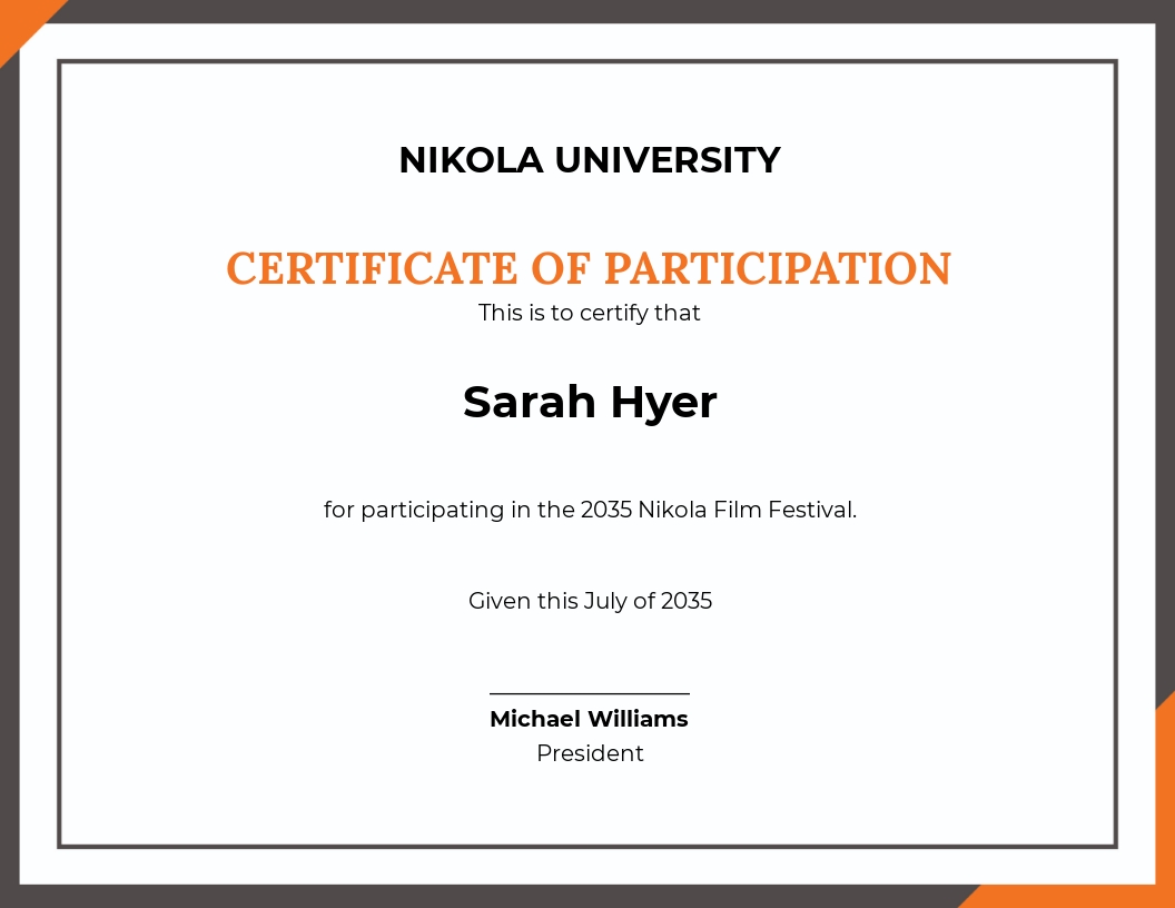 Free Blank Certificate of Participation Template - Word