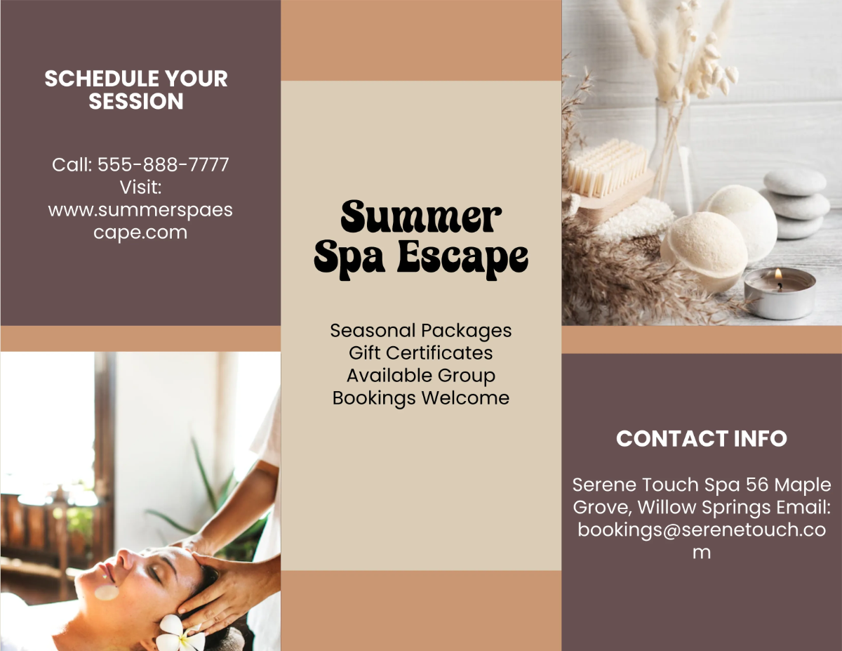 Free Brown Summer Spa Brochure Template to Edit Online