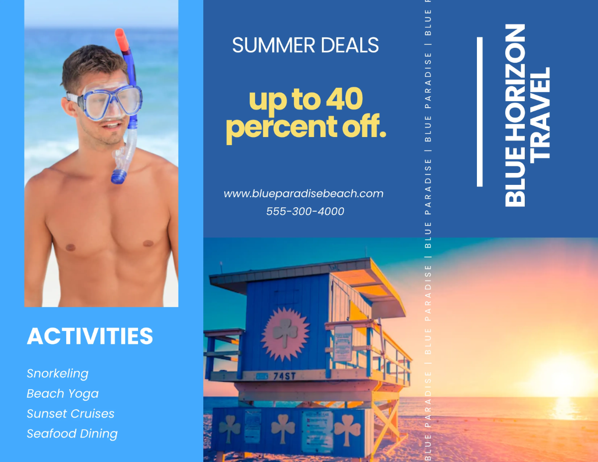 Free Blue Summer Beach Brochure Template to Edit Online