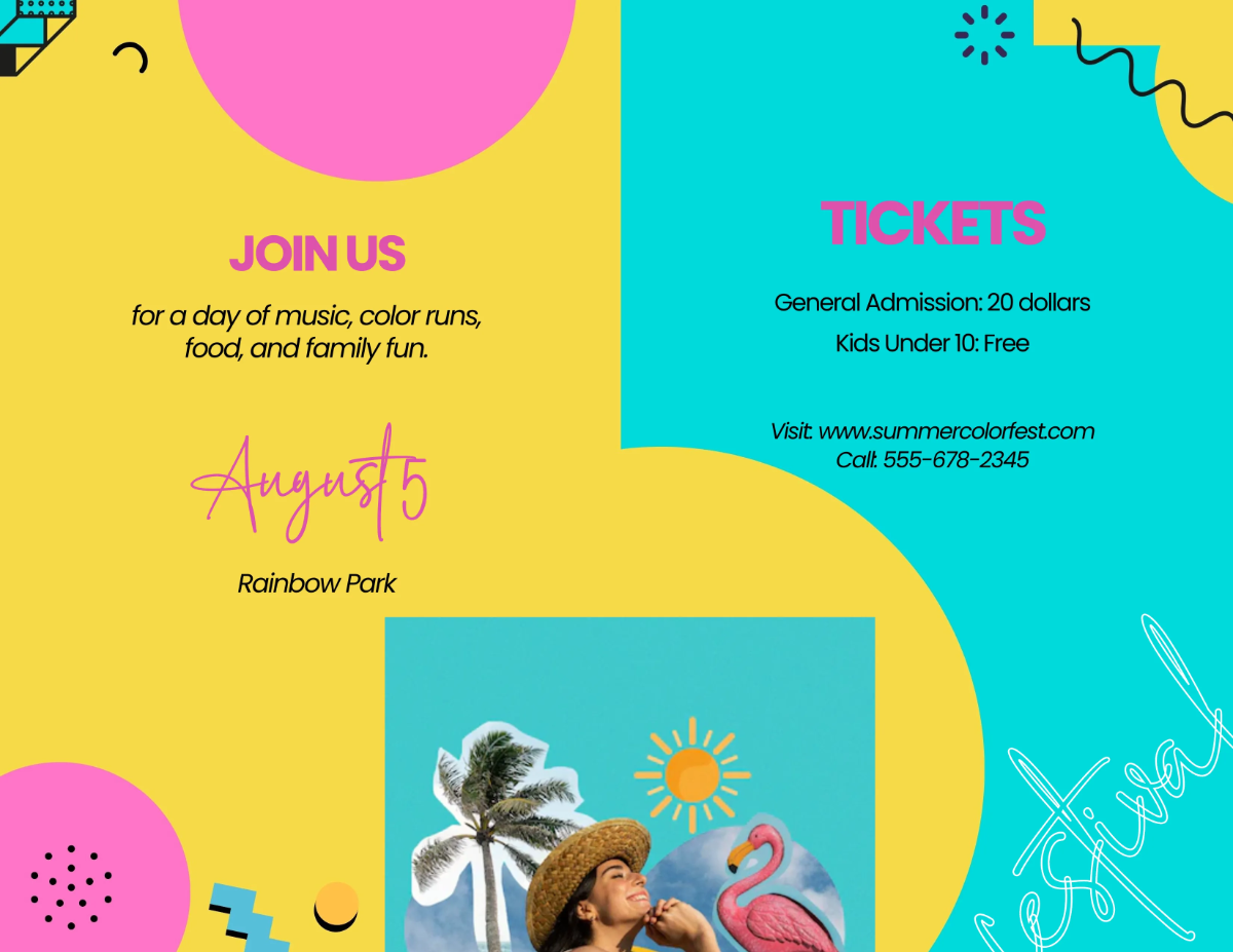 Free Colorful Summer Bifold Brochure Template to Edit Online