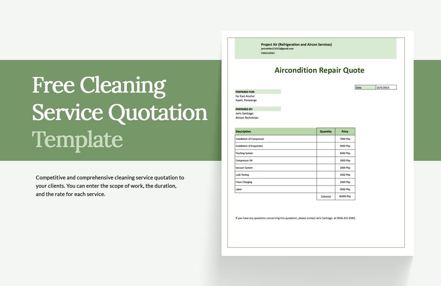 Free Cleaning Service Quotation Template Google Docs Google Sheets 