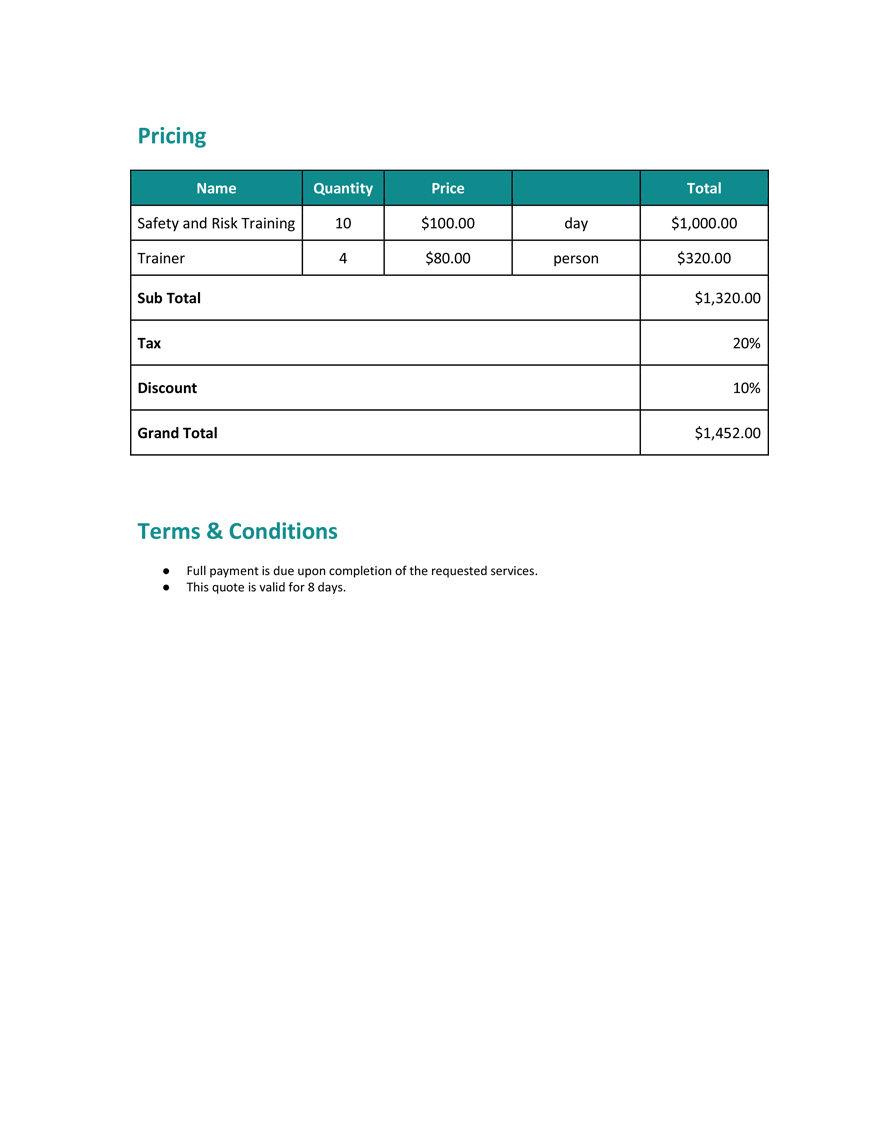 Professional Job Quotation Template Google Docs Google Sheets Excel