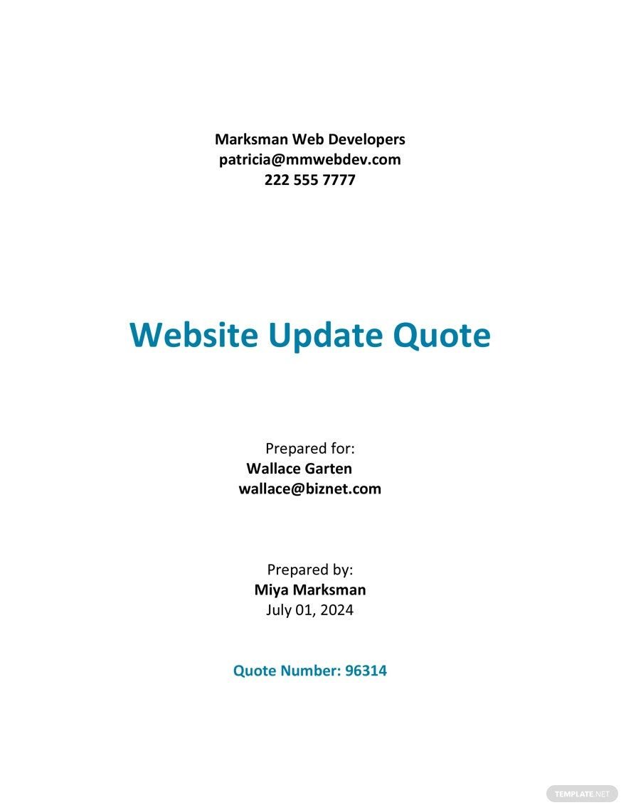 Free Sample Website Quotation Template