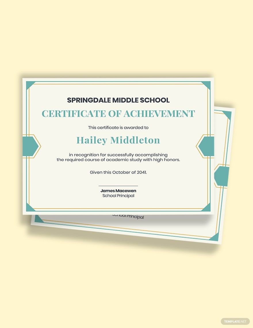 Middle School Certification Template in Word, Google Docs, Apple Pages, Publisher
