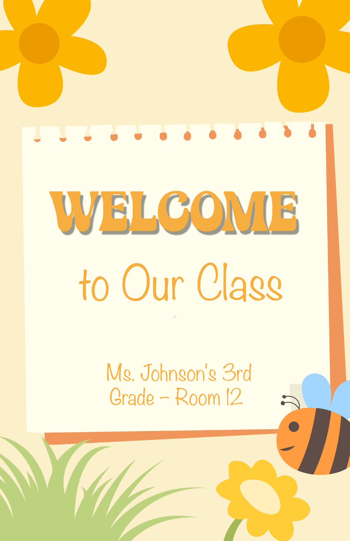 Free Yellow Classroom Welcome Doodle Poster Template