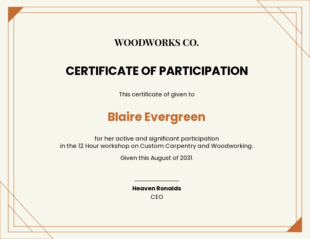 Certificate Of Participation Template Word