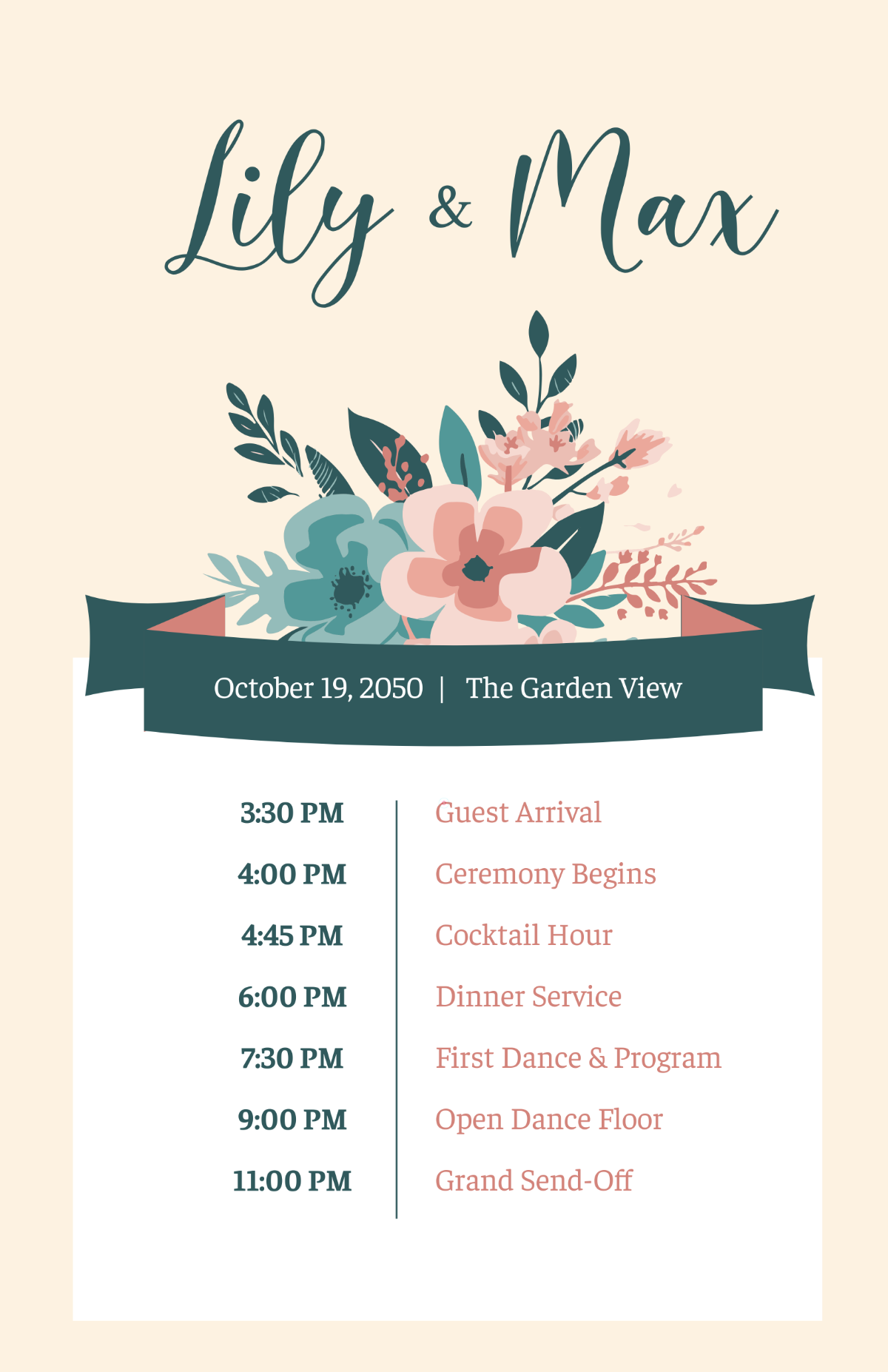 Free Wedding Day Schedule Poster Template