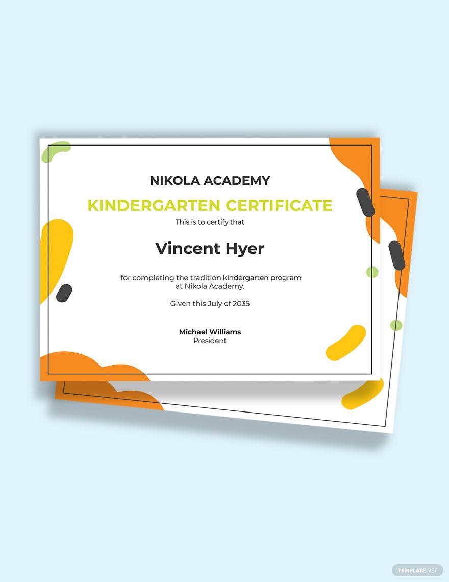 Kindergarten Certificate of Achievement Template
