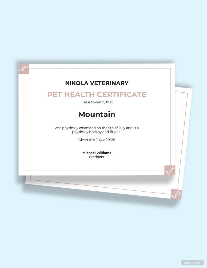 Pet Health Certificate Template
