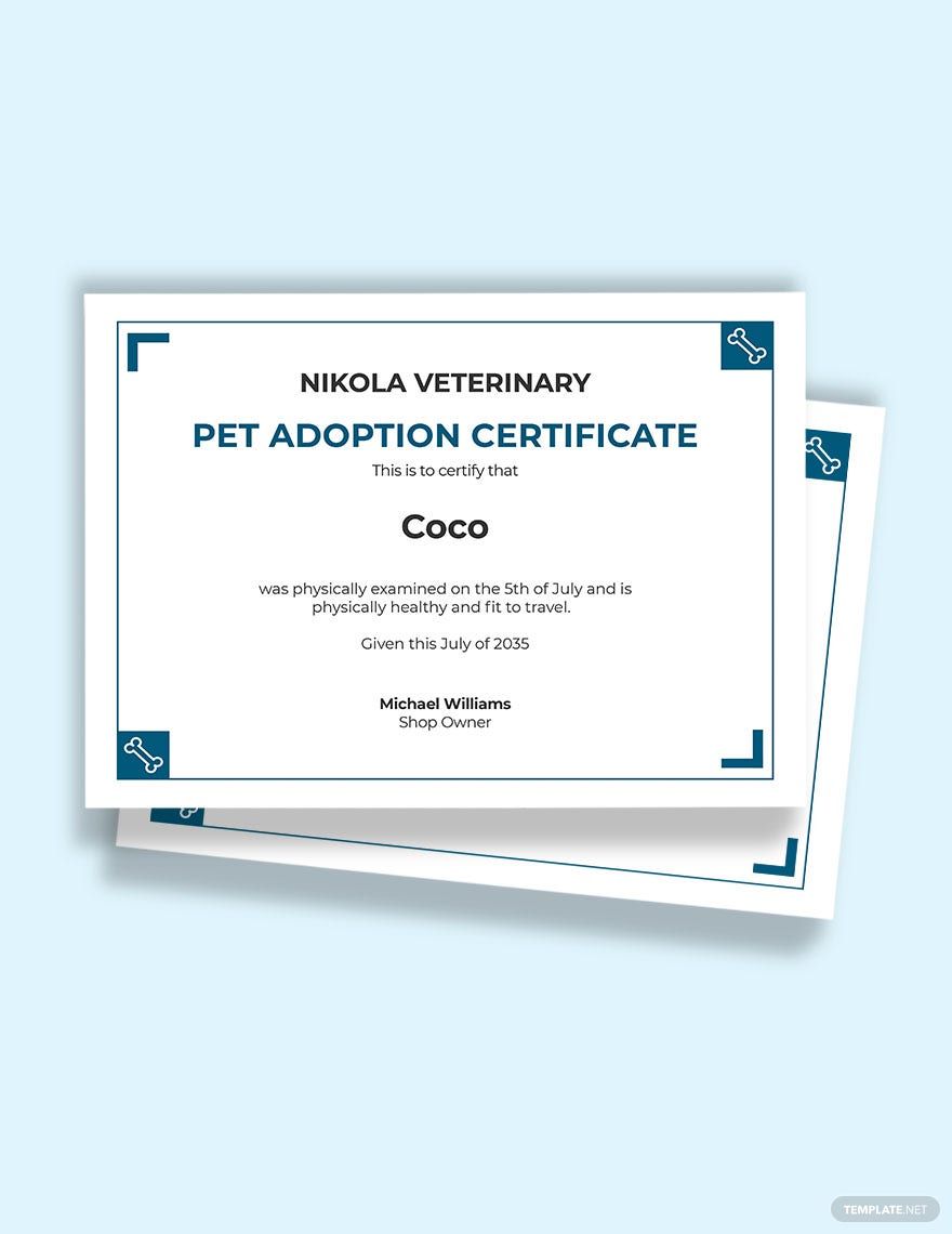 Pet Health Certificate for Travel Template