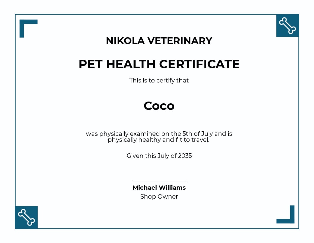pet travel certificate pdf