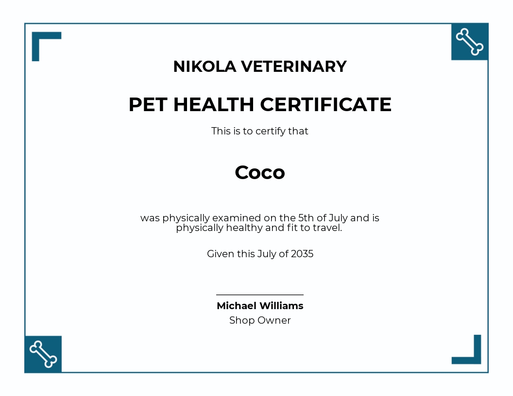 dog travel certificate