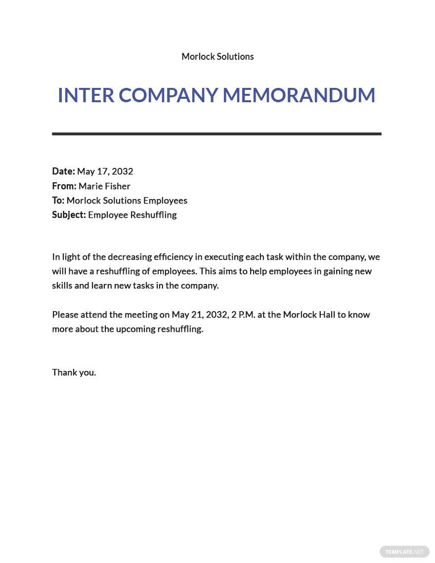 Inter Company Memo Template