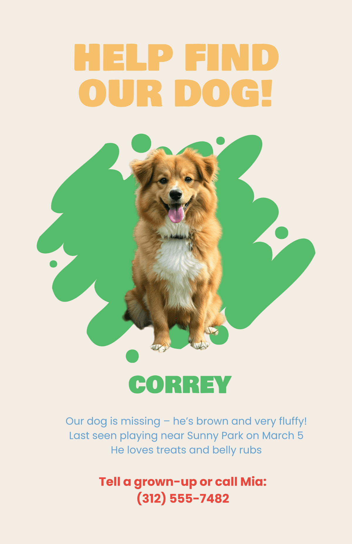 Free Lost Dog Colorful Poster for KIds Template