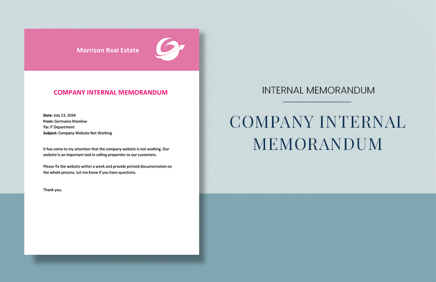 Company Internal Memo Template in Word, Google Docs, Apple Pages