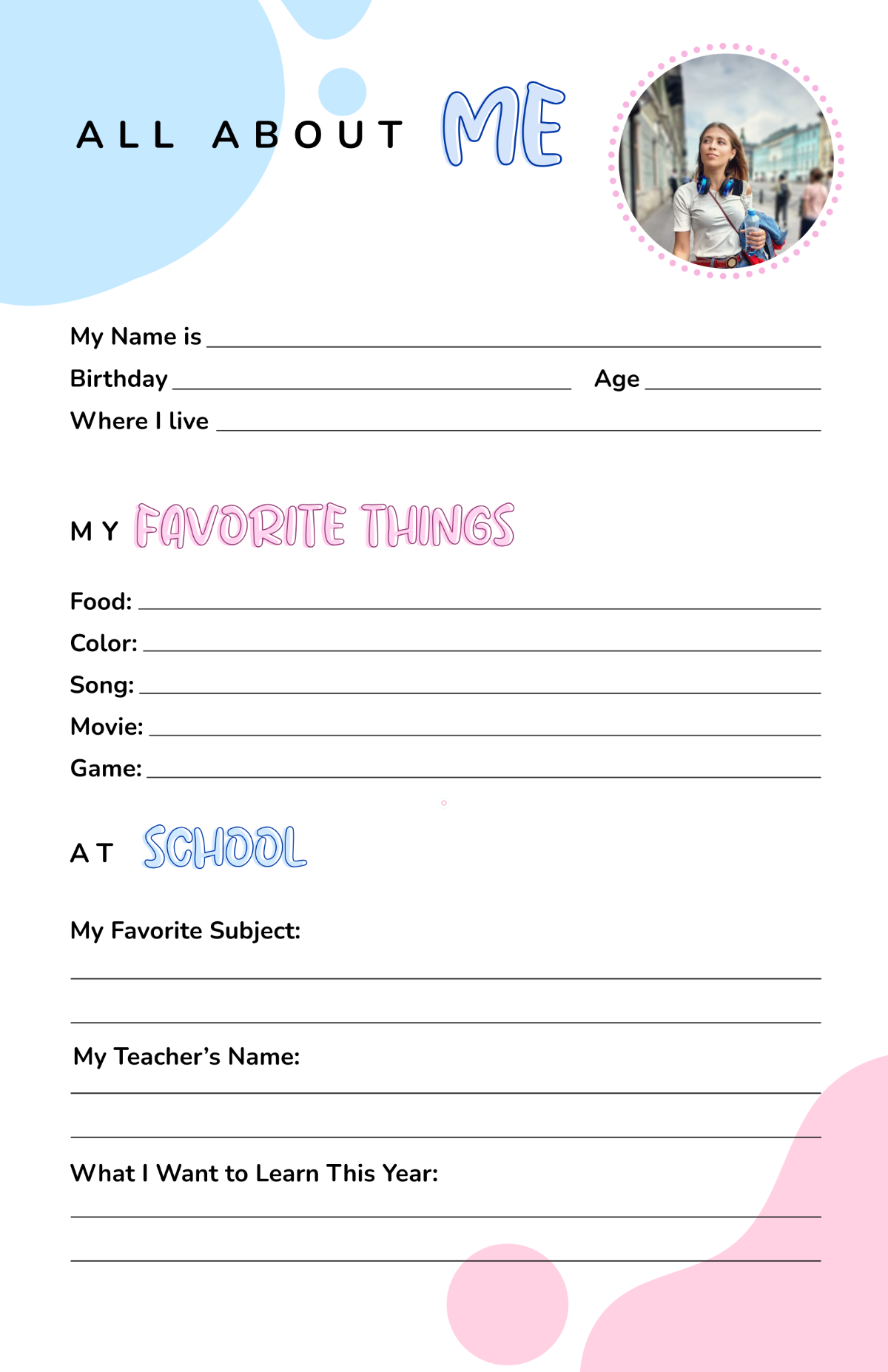 Free All About Me Worksheet Poster Template