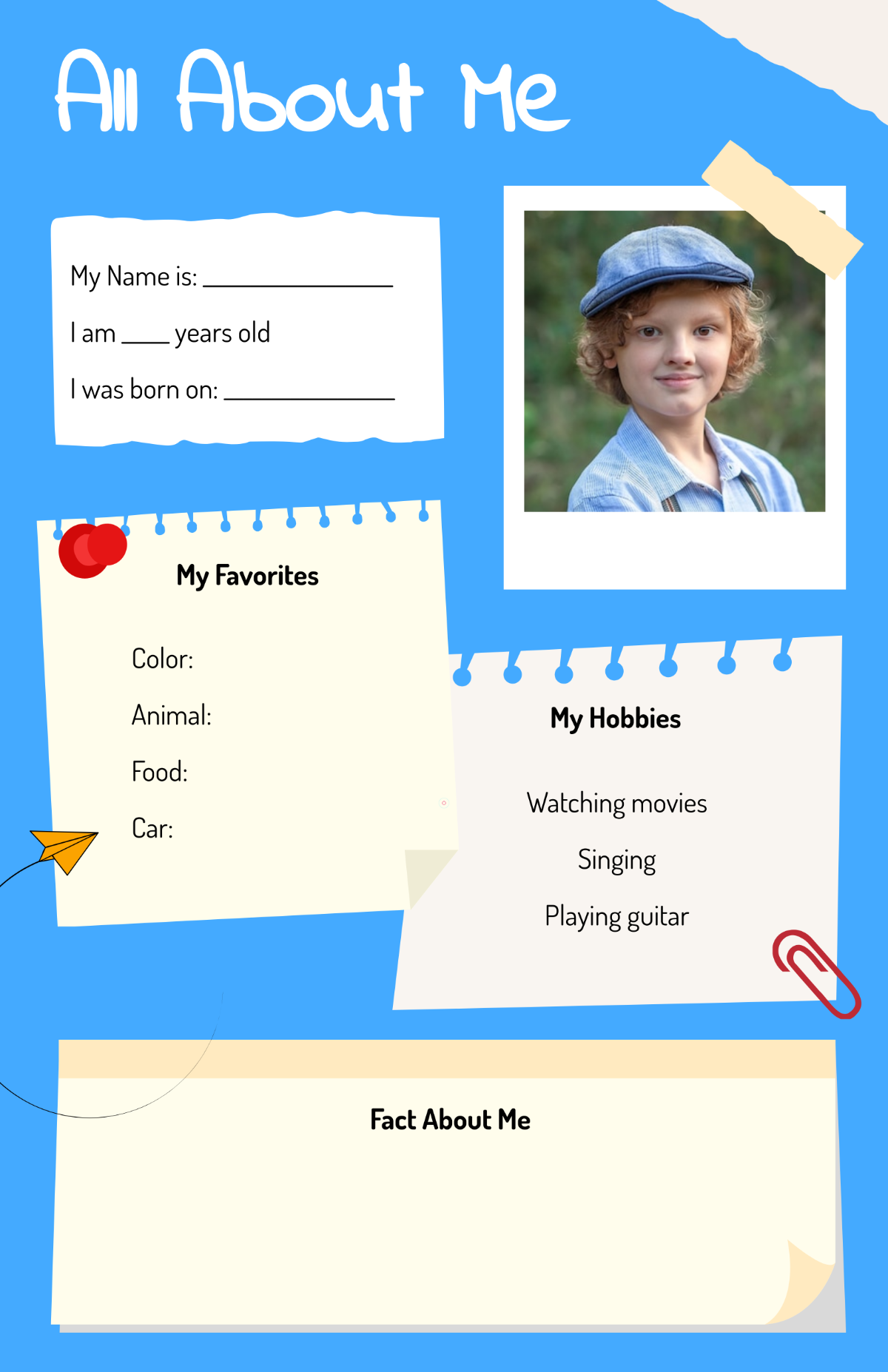 Free Blue All About Me Poster for Boys Template