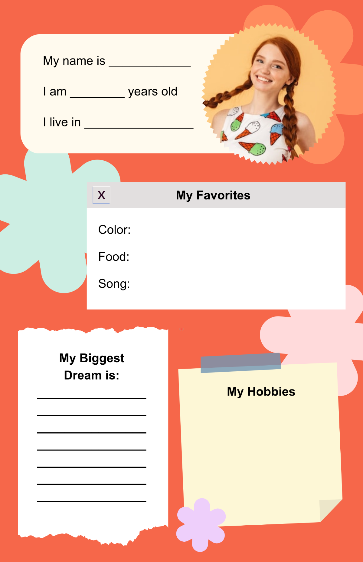 Free Red All About Me Poster for Girls Template to Edit Online