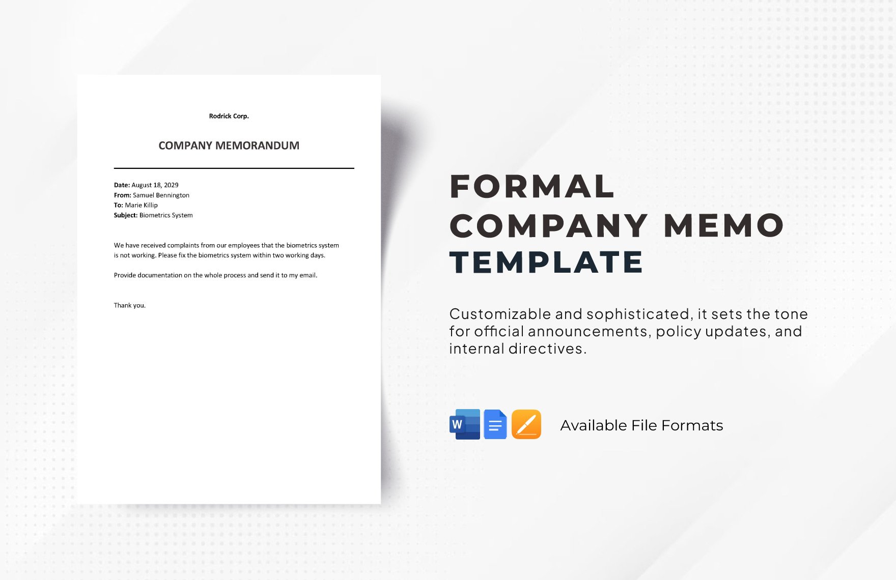 Formal Company Memo Template in Word, Google Docs, Apple Pages