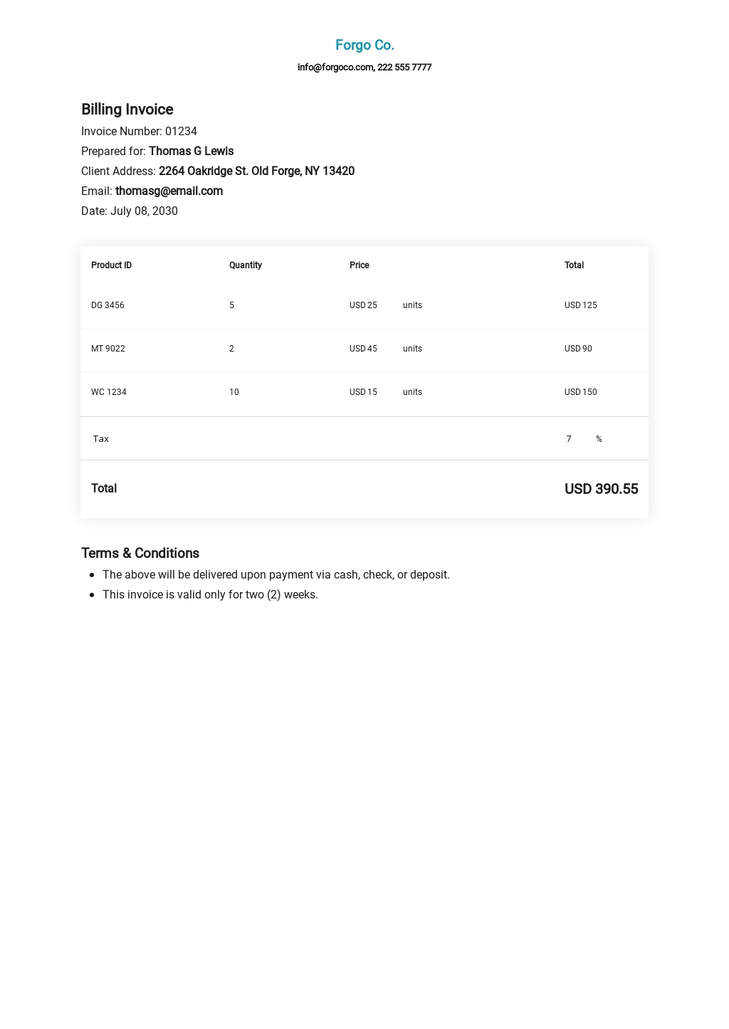 FREE Billing Invoice Template [Free PDF] - Word (DOC) | Excel | Apple ...