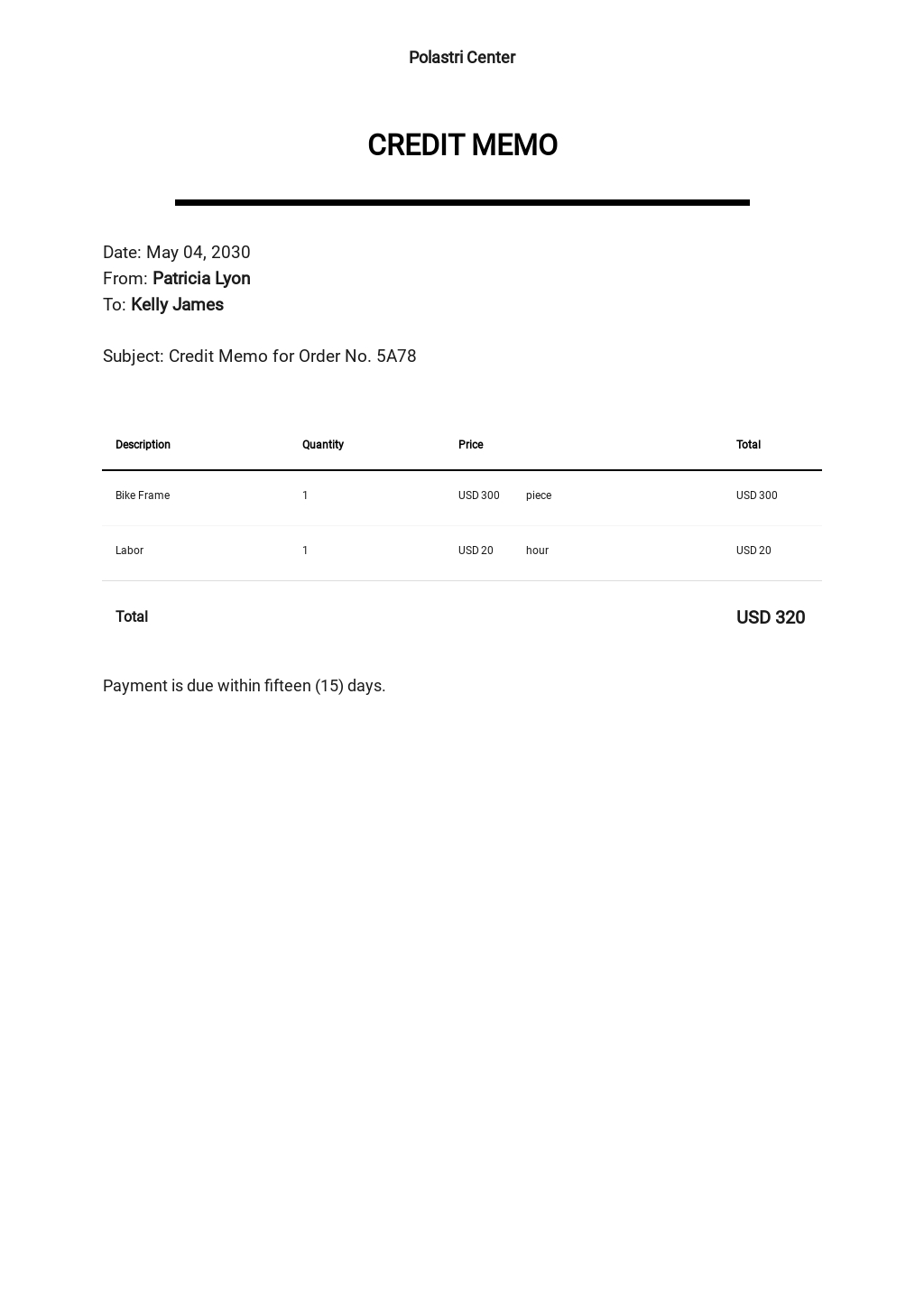 template for credit memo