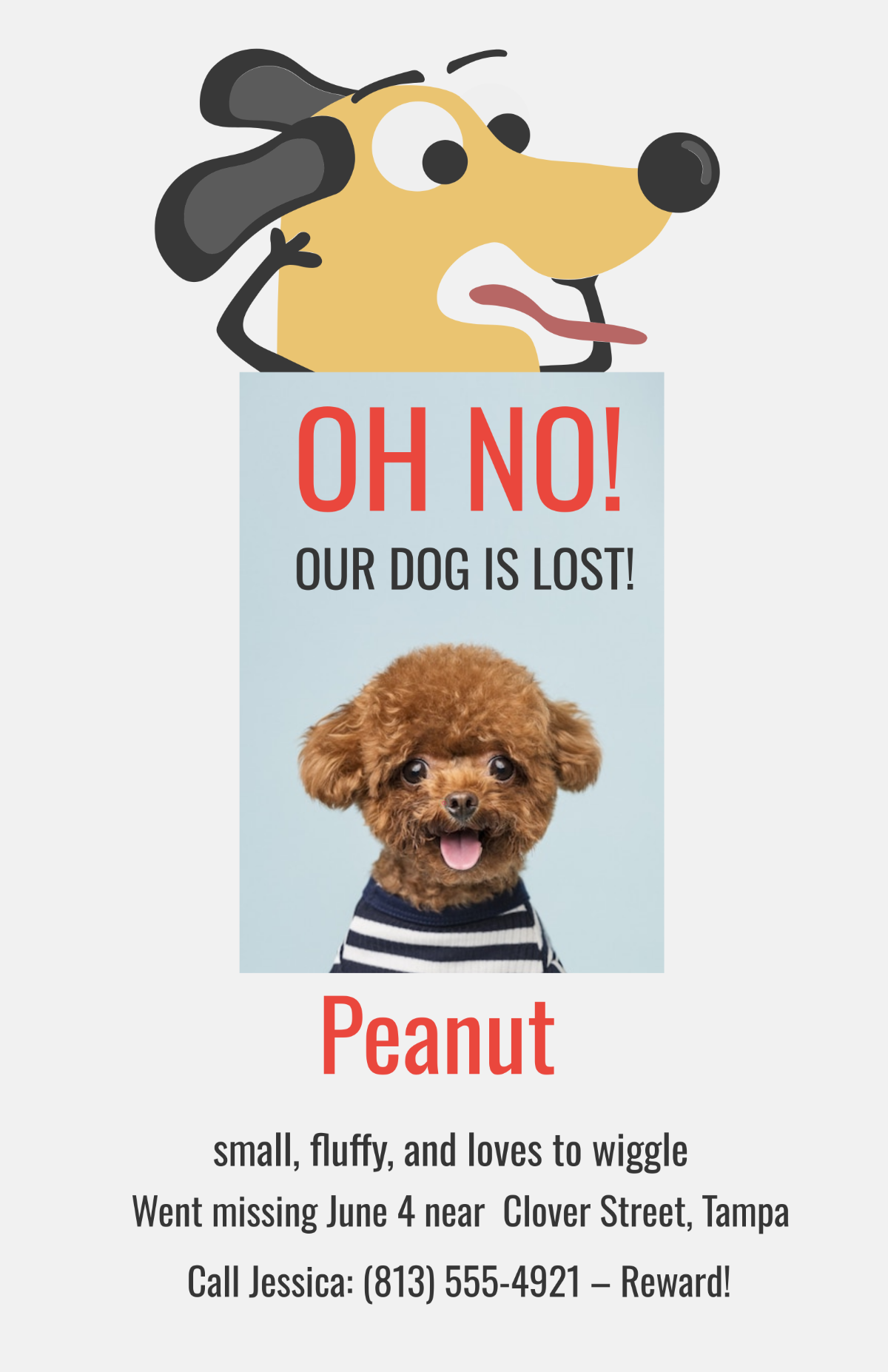 Free Cartoon Design Lost Dog Poster Template