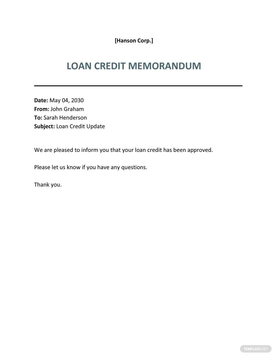 Commercial Loan Credit Memo Template