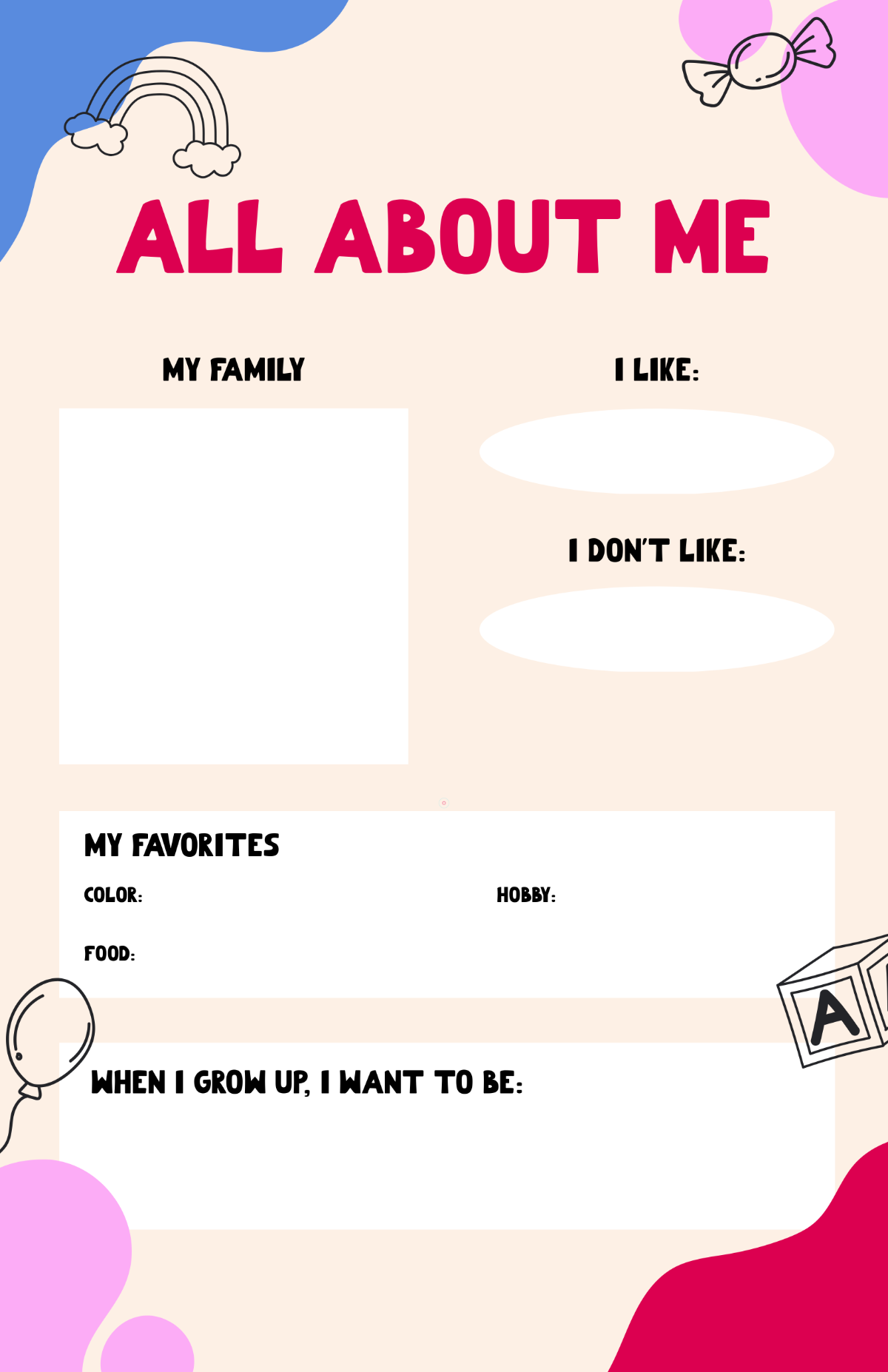 Free All About Me Poster for Kids Template