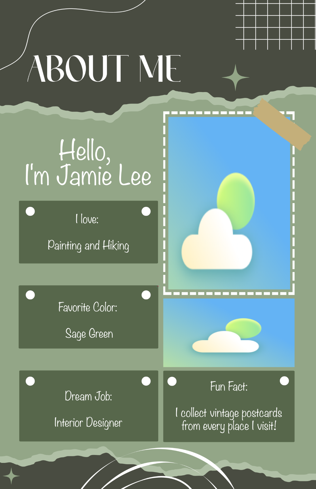 Free Sage Green About Me Aesthetic Poster Template